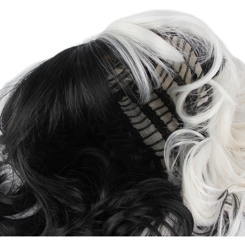 Movie Cruella Wig Anime Cosplay Black And White Color Combination Short Curly Hair - Fantasiko