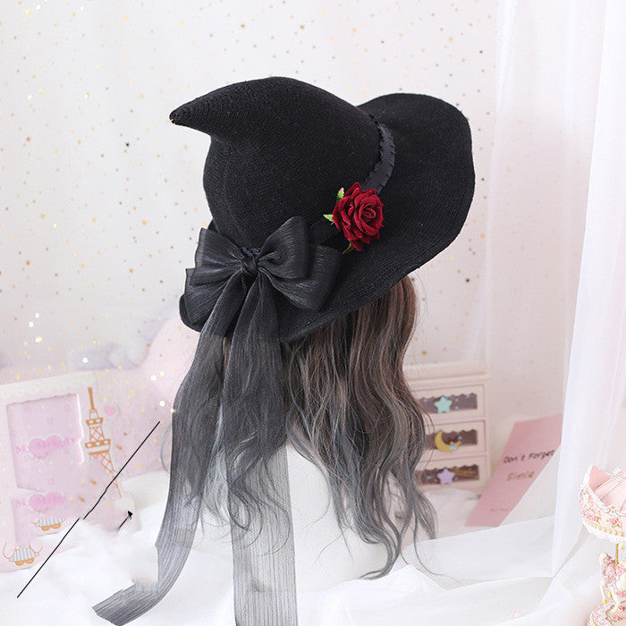 Lolita Halloween Retro Witch Hat Masquerade Rose Big Bow Wizard Hat Gothic Magical Girl Hat Cosplay Accessories Party Decor - Fantasiko