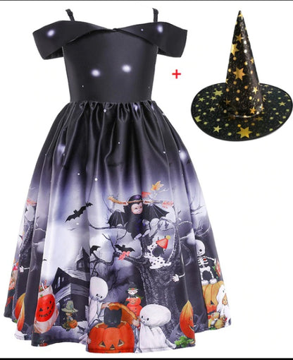 Halloween Princess Dress Halloween Printed Mesh - Fantasiko